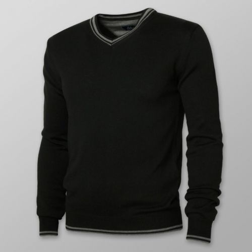 Pánsky sveter čiernej farby s kontrastnými prvkami 14120