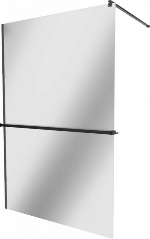 MEXEN/S - KIOTO Sprchová zástena WALK-IN s poličkou a držiakom uterákov 90 x 200 cm, zrkadlové 8 mm, čierna 800-090-121-70-50