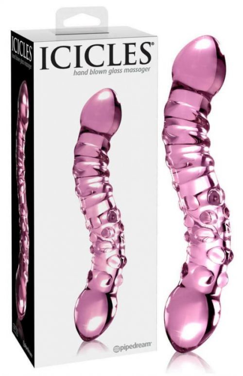 Pipedream Icicles No. 55 - dvojité sklenené dildo na bod G (ružové)
