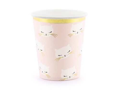 PartyDeco Papierové poháre ružové - mačička 200 ml 6 ks