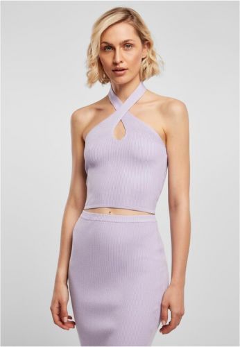 Urban Classics Ladies Rib Knit Crossed Neckholder Top lilac - XS