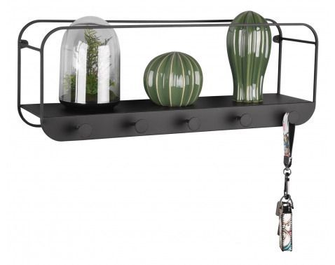 Nástenný vešiak s policou Linda, čierny kov, 50 cm%