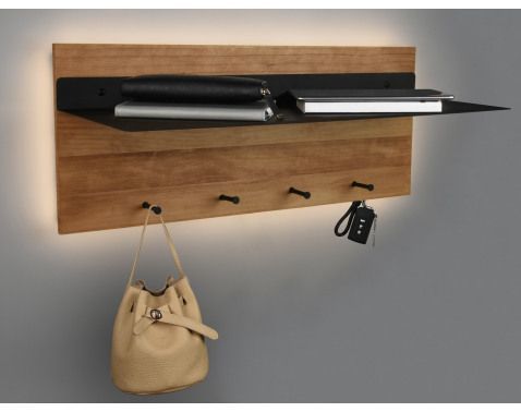 Nástenný vešiak LED s policou Rómy, drevo/kov, 75 cm%