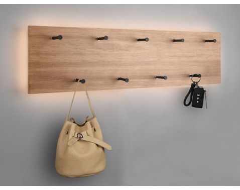 Nástenný vešiak s LED Romy, drevo, 75 cm%