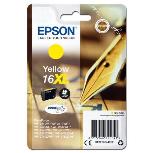 Epson originál ink C13T16344012, T163440, 16XL, yellow, 6.5ml, Epson WorkForce WF-2540WF, WF-2530WF, WF-2520NF, WF-2010