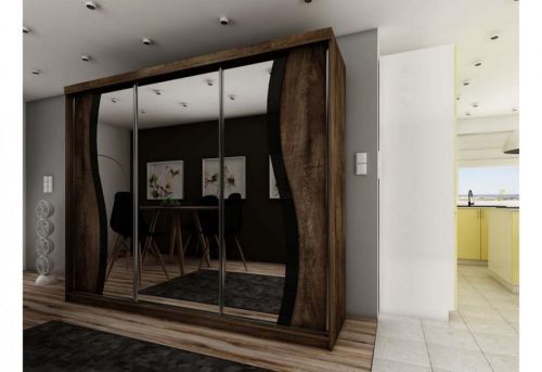 Expedo Šatníková skriňa so zrkadlom TALIA 9, 250x200x63, tmavý jaseň