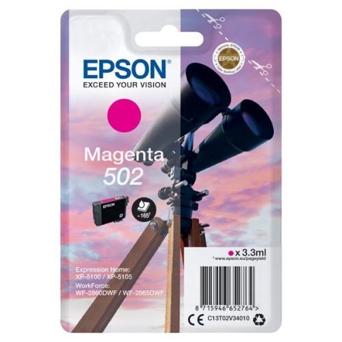 Epson originál ink C13T02V34010, 502, T02V340, magenta, 165str., 3.3ml, Epson XP-5100, XP-5105, WF-2880dwf, WF2865dwf