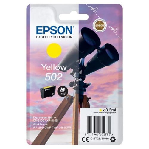 Epson originál ink C13T02V44010, 502, T02V440, yellow, 165str., 3.3ml, Epson XP-5100, XP-5105, WF-2880dwf, WF2865dwf
