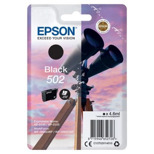 Epson originál ink C13T02V14010, T02V140, 502, black, 210str., 4.6ml, Epson XP-5100, XP-5105, WF-2880dwf, WF2865dwf