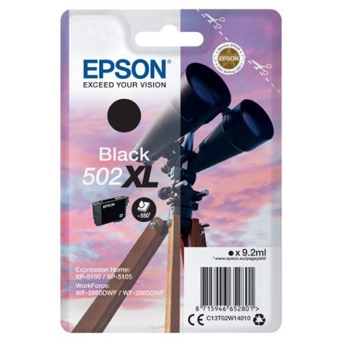 Epson originál ink C13T02W14010, 502XL, T02W140, black, 9.2ml, Epson XP-5100, XP-5105, WF-2880dwf, WF2865dwf