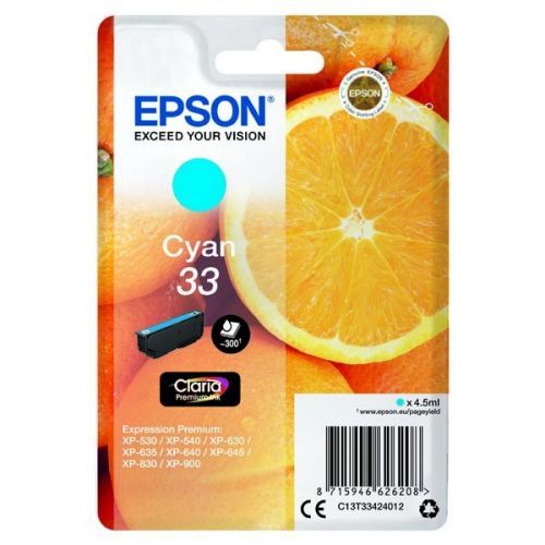 Epson originál ink C13T33424012, T33, cyan, 4,5ml, Epson Expression Home a Premium XP-530,630,635,830