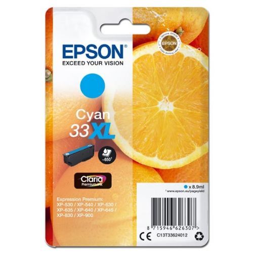 Epson originál ink C13T33624012, T33XL, cyan, 8,9ml, Epson Expression Home a Premium XP-530,630,635,830