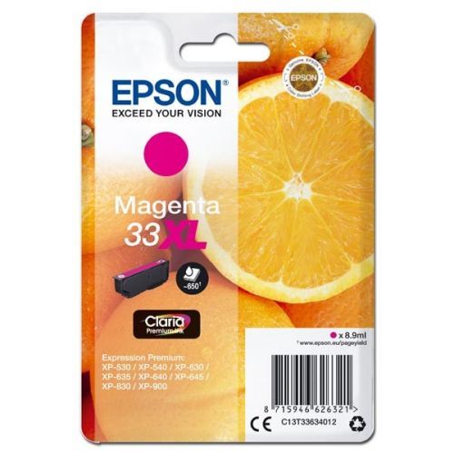 Epson originál ink C13T33634012, T33XL, magenta, 8,9ml, Epson Expression Home a Premium XP-530,630,635,830