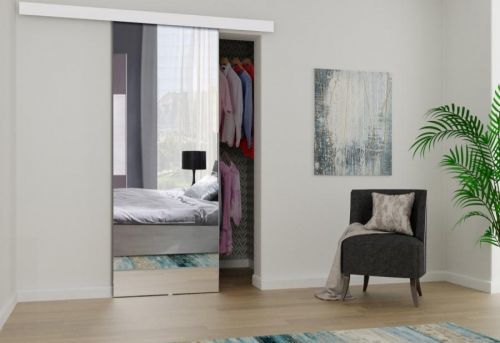 Expedo Posuvné dvere so zrkadlom GLAZE 80 + Tichý dojazd, 86x205, biela