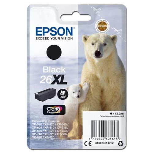 Epson originál ink C13T26214012, T262140, 26XL, black, 12,2ml, Epson Expression Premium XP-800, XP-700, XP-600