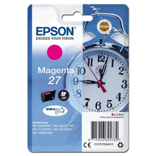 Epson originál ink C13T27034012, 27, magenta, 3,6ml, Epson WF-3620, 3640, 7110, 7610, 7620