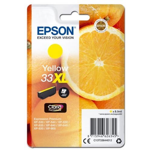 Epson originál ink C13T33644012, T33XL, yellow, 8,9ml, Epson Expression Home a Premium XP-530,630,635,830