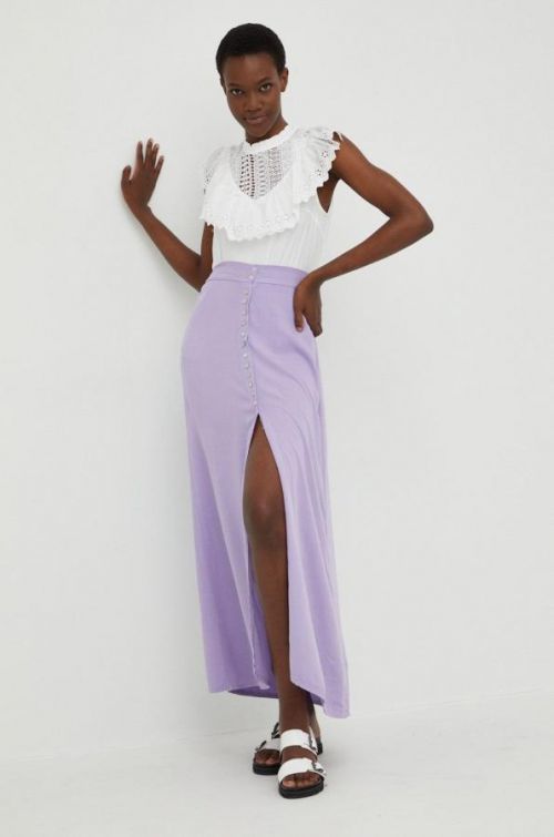 Sukňa Answear Lab fialová farba, maxi, áčkový strih