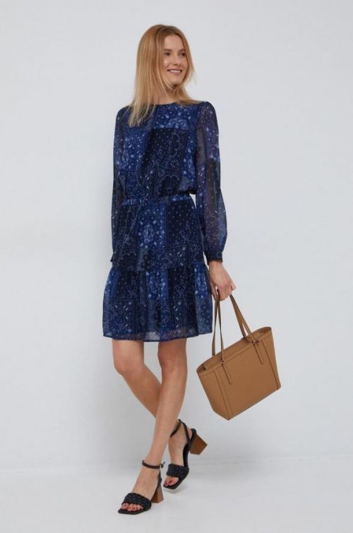 Šaty Tommy Hilfiger tmavomodrá farba, mini, áčkový strih