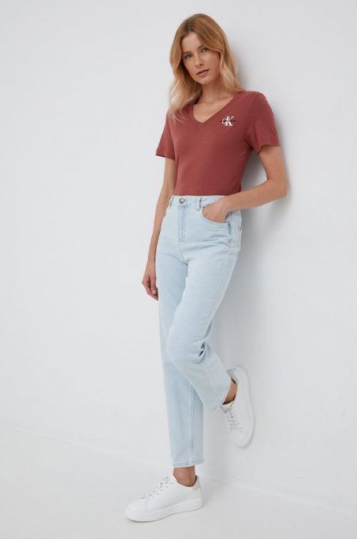 Bavlnené tričko Calvin Klein Jeans bordová farba,