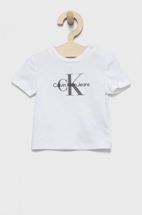 Detské tričko Calvin Klein Jeans biela farba, s potlačou