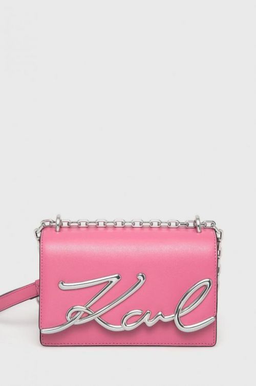 Kožená kabelka Karl Lagerfeld ružová farba