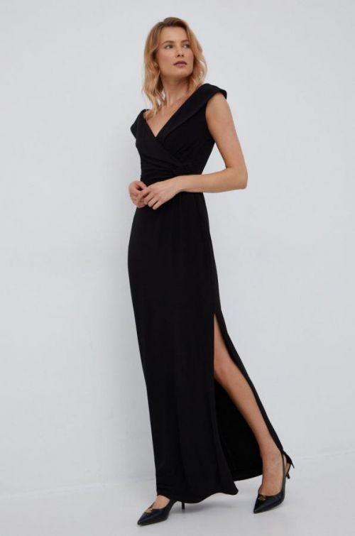 Šaty Lauren Ralph Lauren čierna farba, maxi, áčkový strih