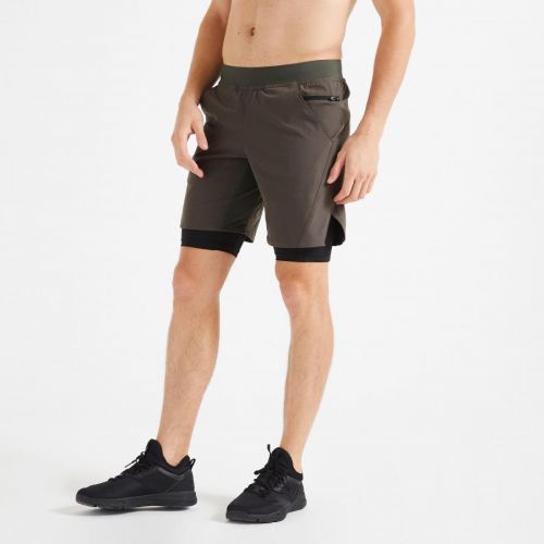Pánske šortky 2 v 1 na fitness kaki