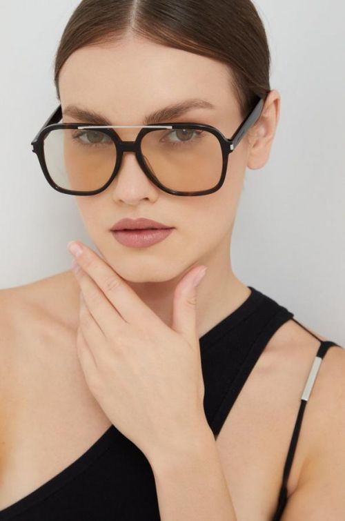 Slnečné okuliare Saint Laurent dámske, hnedá farba