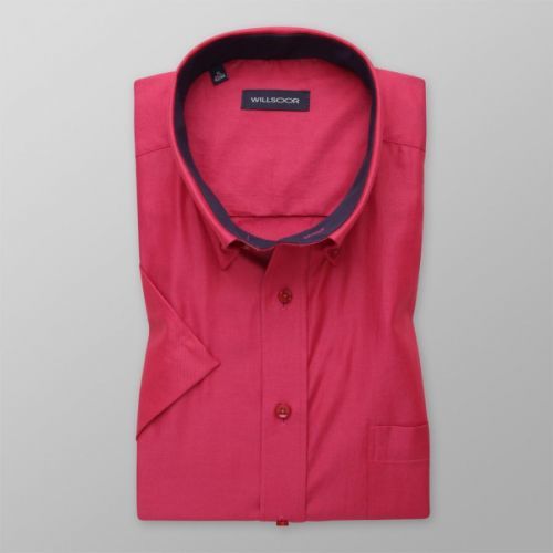 Pánska slim fit košeľa červenej farby s kontrastnými prvkami 14183