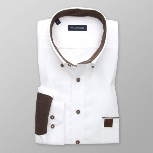 Pánska slim fit košeľa bielej farby s hnedými kontrastnými prvkami 14200