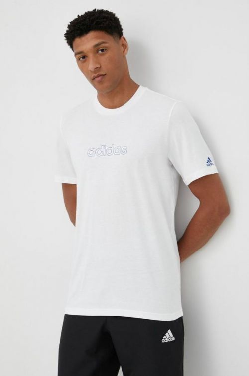 Bavlnené tričko adidas biela farba, s nášivkou