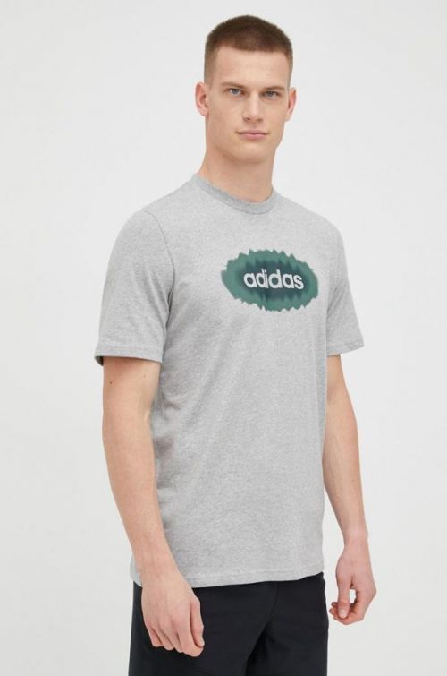 Bavlnené tričko adidas šedá farba, melanžové