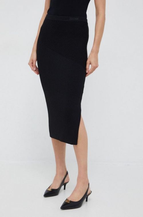Sukňa Calvin Klein čierna farba, midi, puzdrová
