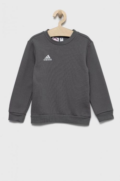 Detská mikina adidas šedá farba, jednofarebná