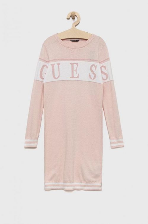 Dievčenské šaty Guess ružová farba, mini, rovný strih