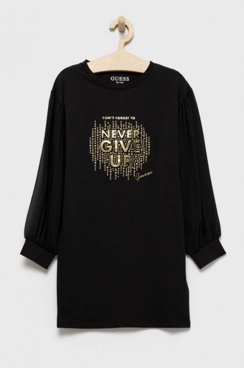 Dievčenské šaty Guess čierna farba, mini, rovný strih