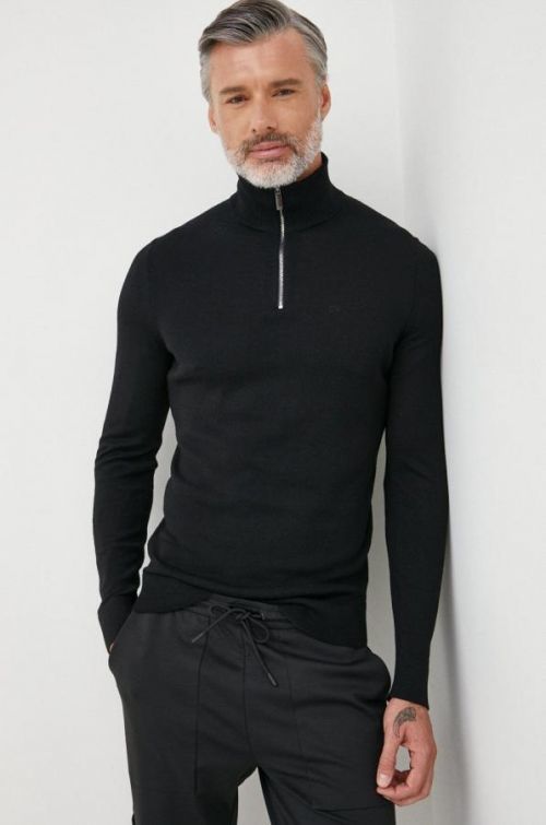 Vlnený sveter Calvin Klein pánsky, čierna farba, tenký,
