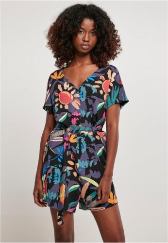 Urban Classics Ladies Short Viscose Belt Jumpsuit blackfruity - XS