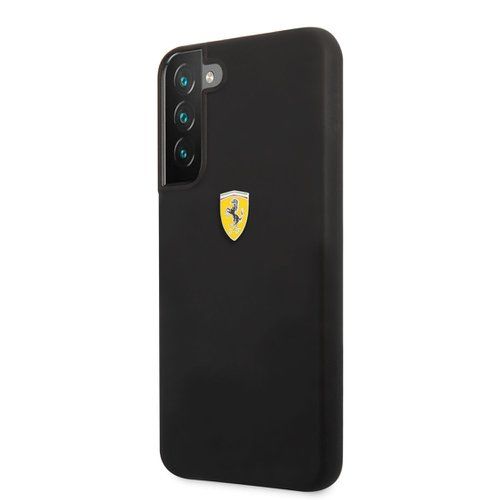 Ferrari Liquid Silicone Metal Logo Zadní Kryt pro Samsung Galaxy S22+ Black