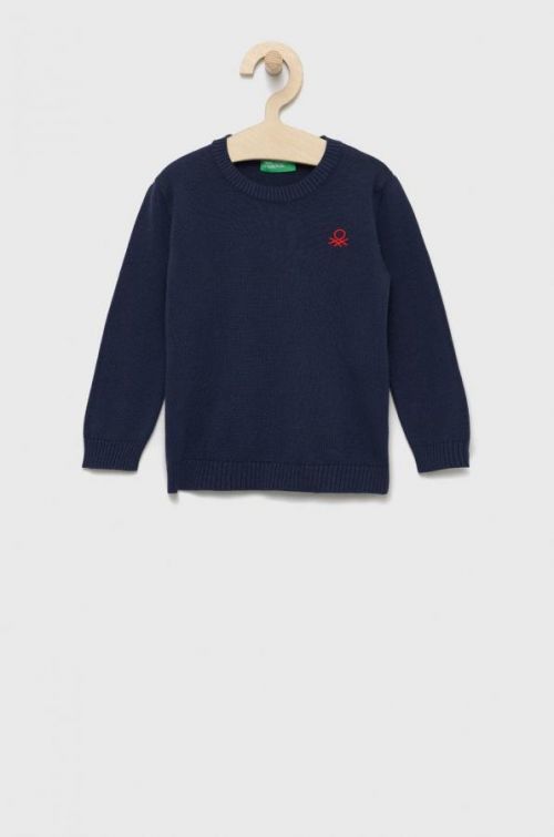 Detský bavlnený sveter United Colors of Benetton tmavomodrá farba, tenký