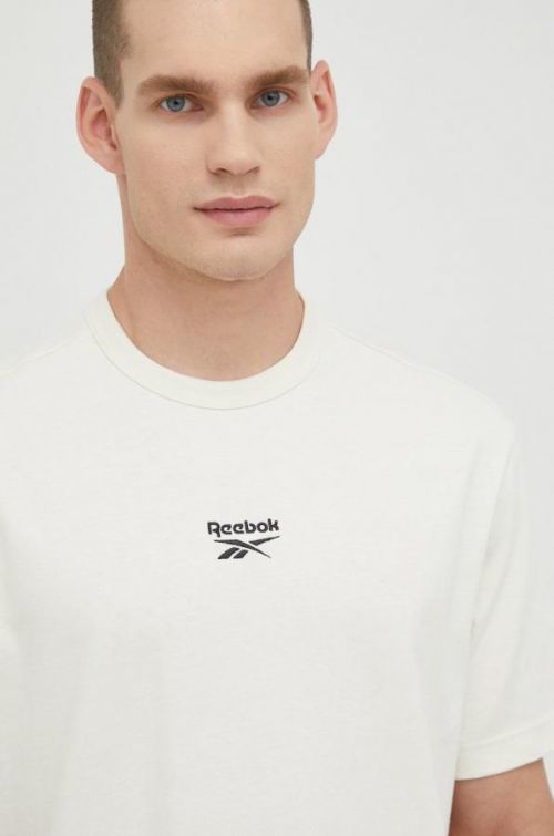 Bavlnené tričko Reebok Classic béžová farba, s nášivkou