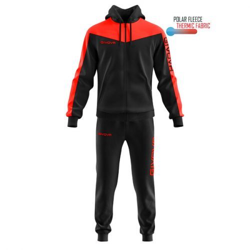 TUTA ROMA CON CAPPUCCIO POLARFLEECE ROSSO/NERO Tg. 2XL