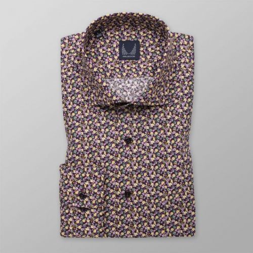 Pánska košeľa slim fit čierna s farebnou kvetinovou potlačou 14237