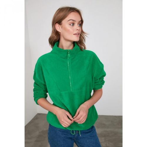 Trendyol Green Zipper Detailed Fleece Knitted Sweatshirt