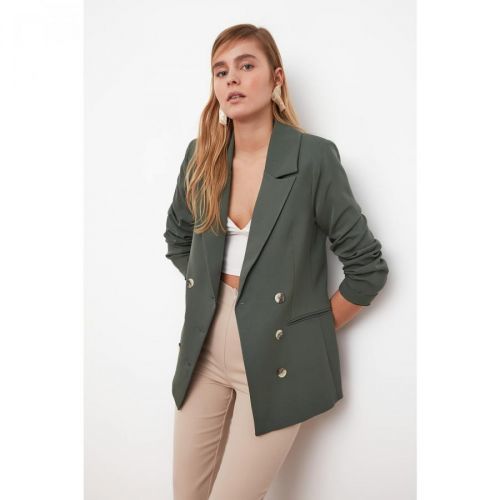 Trendyol Khaki Bone Button Double Breasted Closure Blazer Jacket