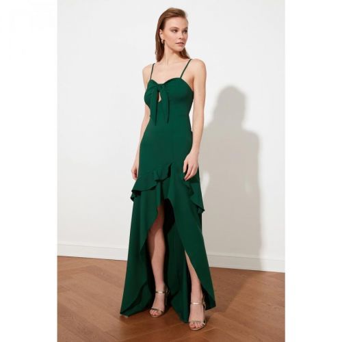Trendyol Emerald Green Collar Detailed Evening Dress & Graduation Dress