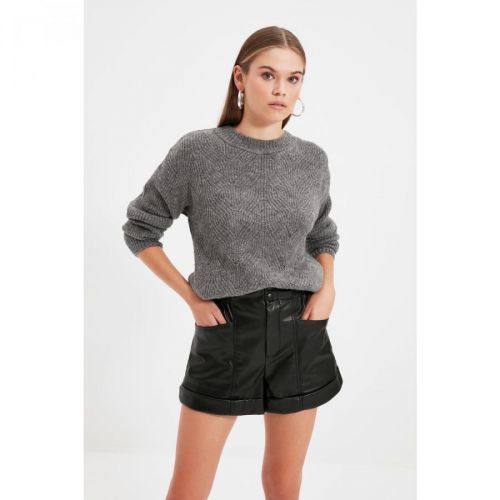 Trendyol Anthracite Knitted Detailed Knitwear Sweater