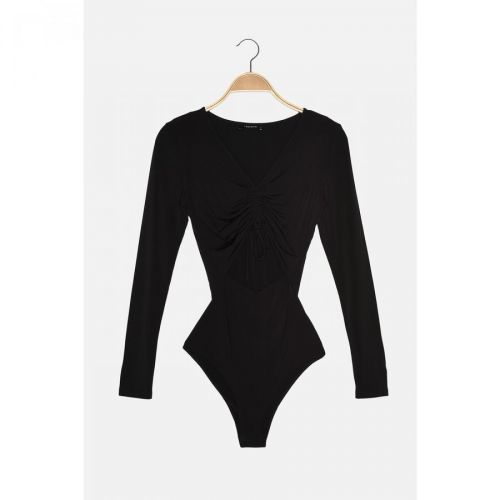 Trendyol Black Cut Out Detailed Pleated Snap Snap Knitted Body