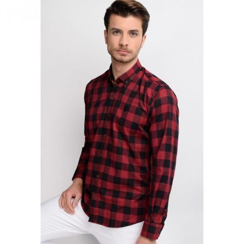 G665 DEWBERRY MEN'S SHIRT-BURGUNDY-BLACK
